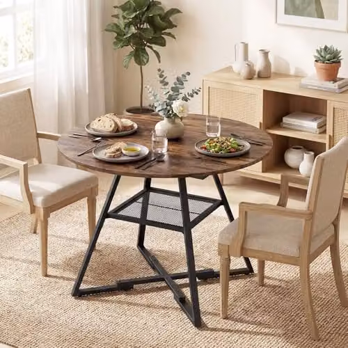 HOMCOM Round Dining Table for 4 People in Brown and Black, Diameter: 100 cm, Height: 76 cm – 6