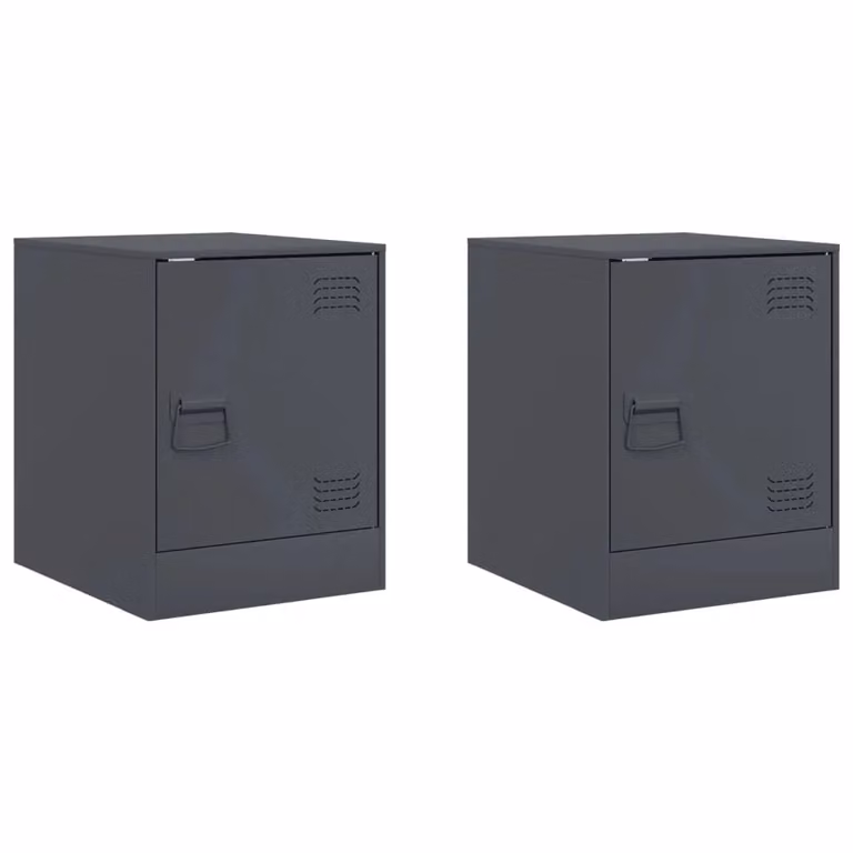 Berkfield Home Set of 2 Anthracite and Black Steel Bedside Cabinets, W/D/H: 34.5 x 39 x 44 cm