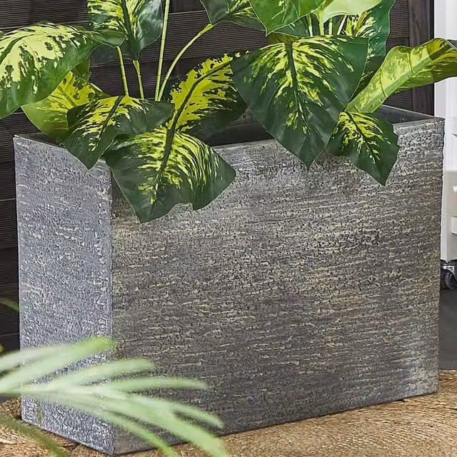 Wyld and Coco Grey Fibre-Clay Rectangular Planter W: 70 cm, D: 50 cm, H: 29 cm