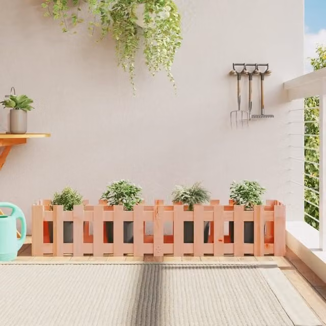 Berkfield Home Garden Raised Bed with Fence Design in Brown Solid Wood, W: 150 cm, D: 30 cm, H: 30 cm – 1