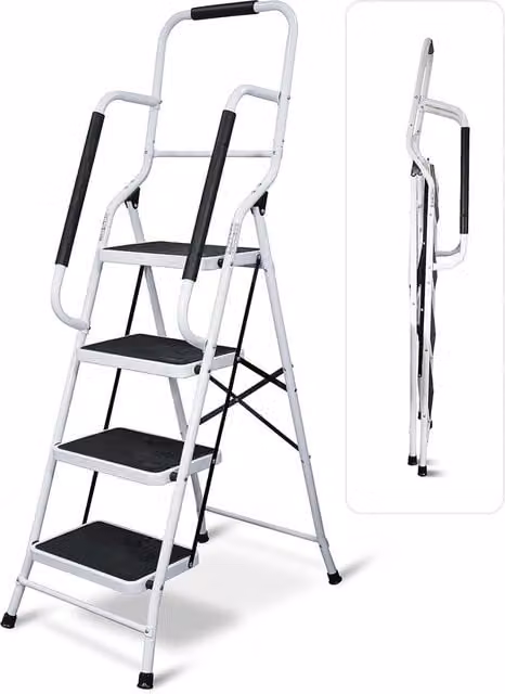 mysmartbuy 4 Step Foldable Safety Stepladder with Non-Slip Treads and Rubber Feet in White – 1