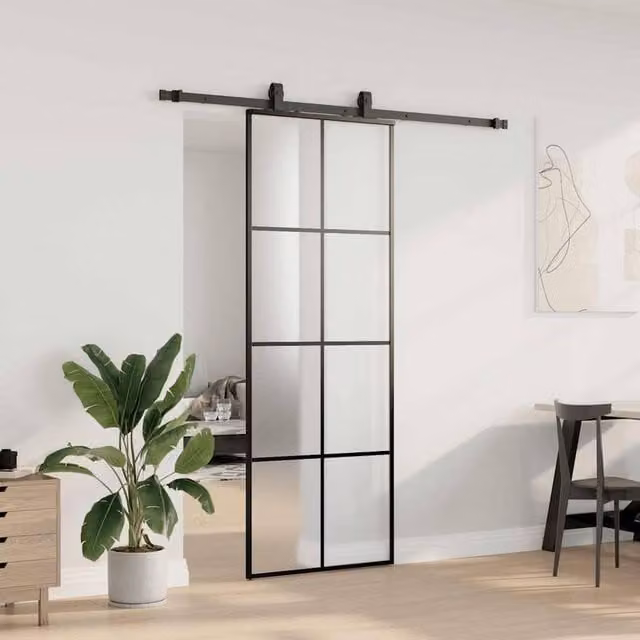 Berkfield Home Black Sliding Glass Door with Hardware Set, W: 76 cm, H: 205 cm – 1