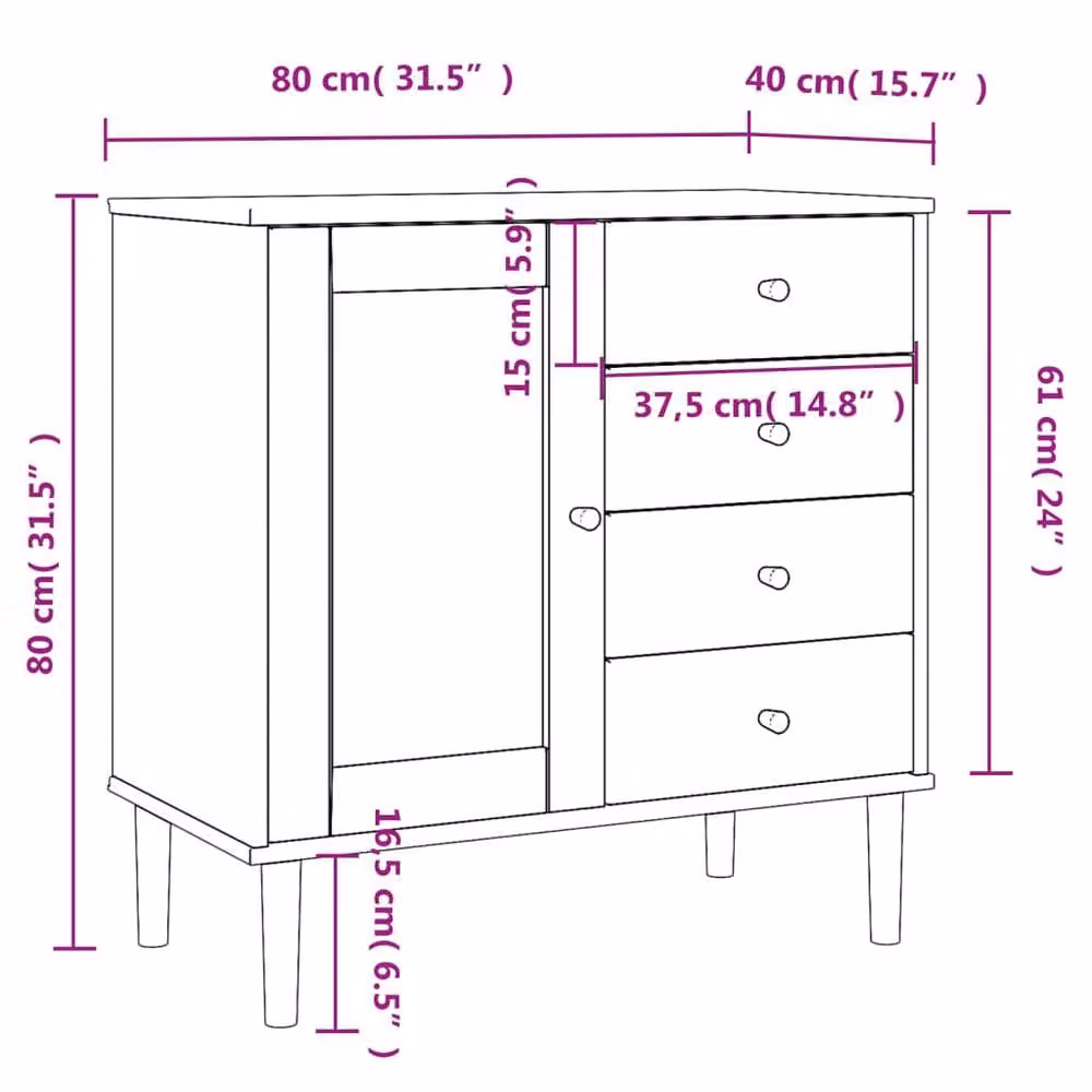 Berkfield Home SENJA Sideboard in Light Brown Rattan Look Solid Pine Wood W/D/H: 80 x 40 x 80 cm – 2