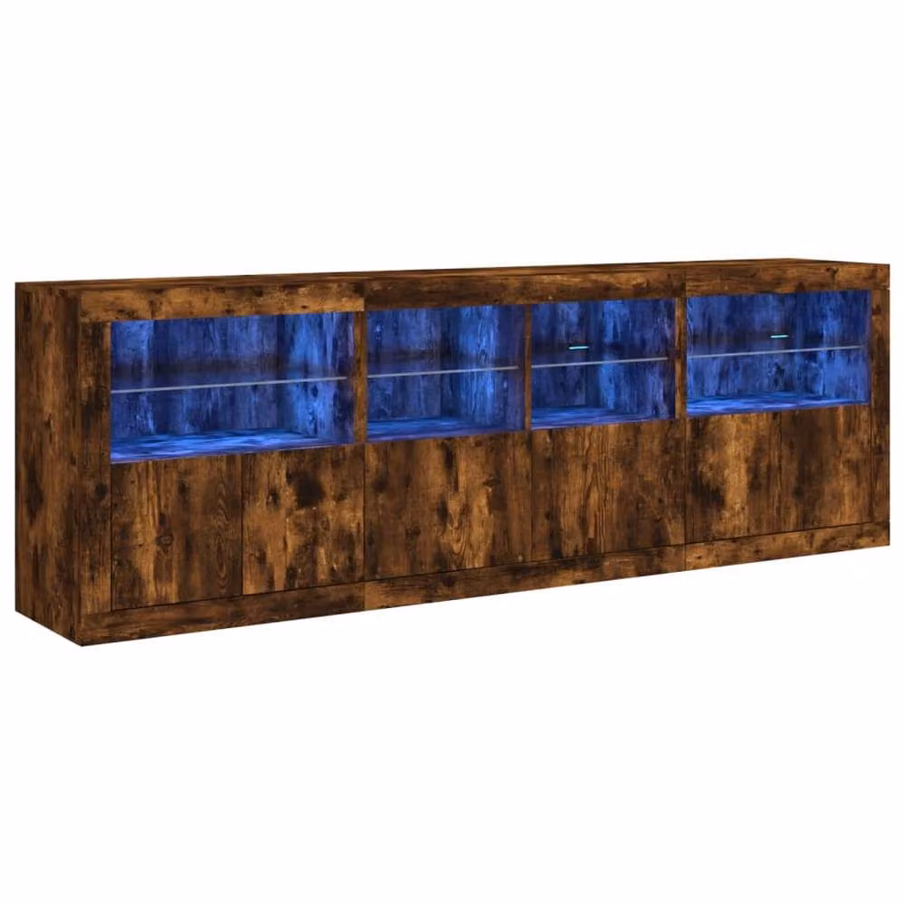 Berkfield Home Modern Sideboard with Integrated LED Lights in Smoked Oak Brown, W: 202 cm, D: 37 cm, H: 67 cm – 2