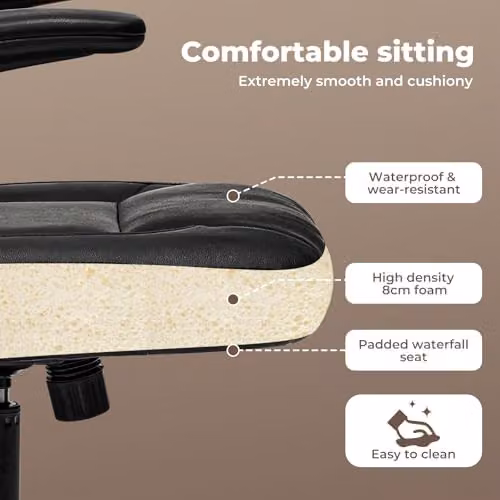 Levede Ergonomic Executive Office Chair in Black with Synthetic Leather and Flip-Up Armrests – 6