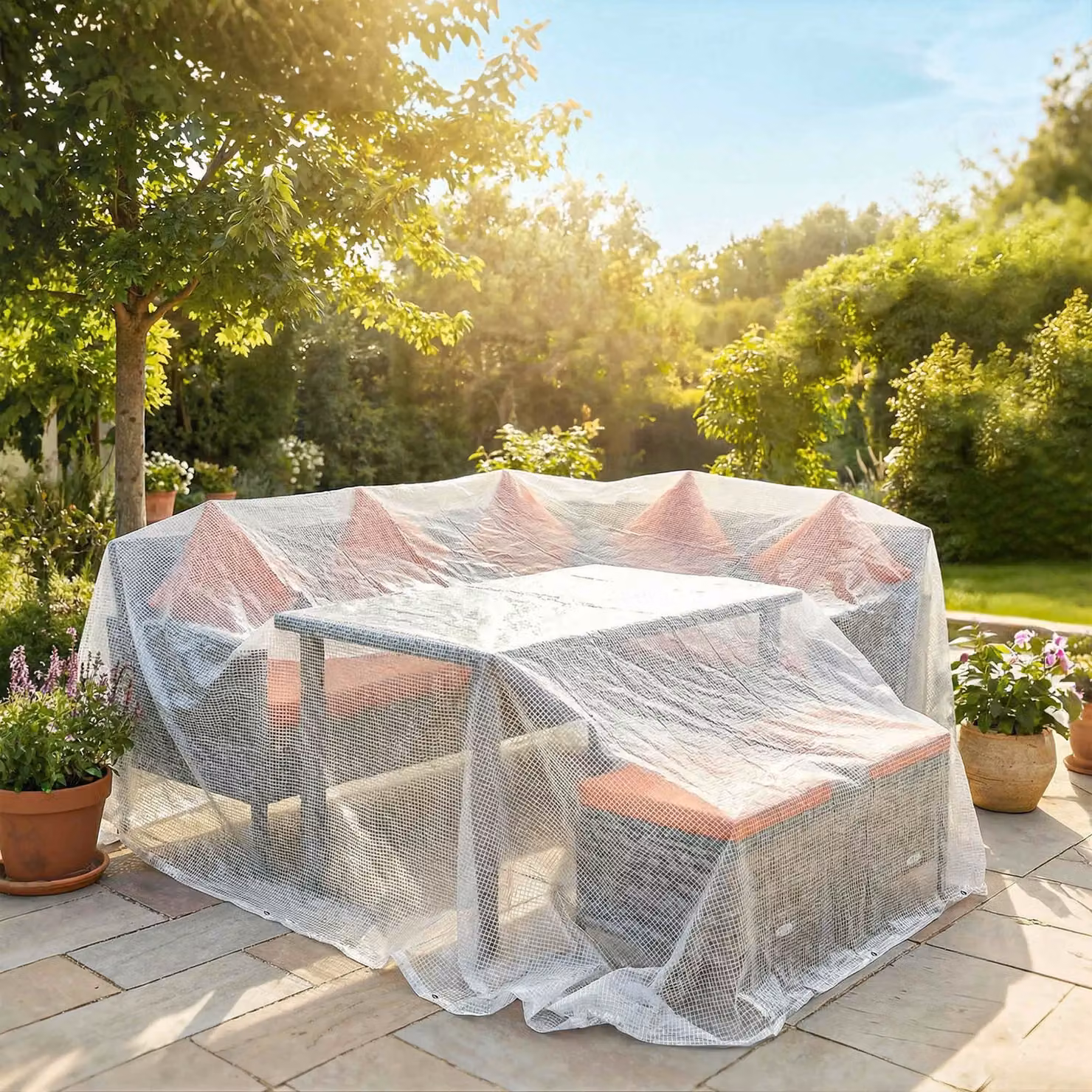 Outsunny Heavy Duty Waterproof Tarpaulin, 140GSM Tear-Resistant PE Tarp with Reinforced Grommets and UV Protection, 4 x 6m – 5