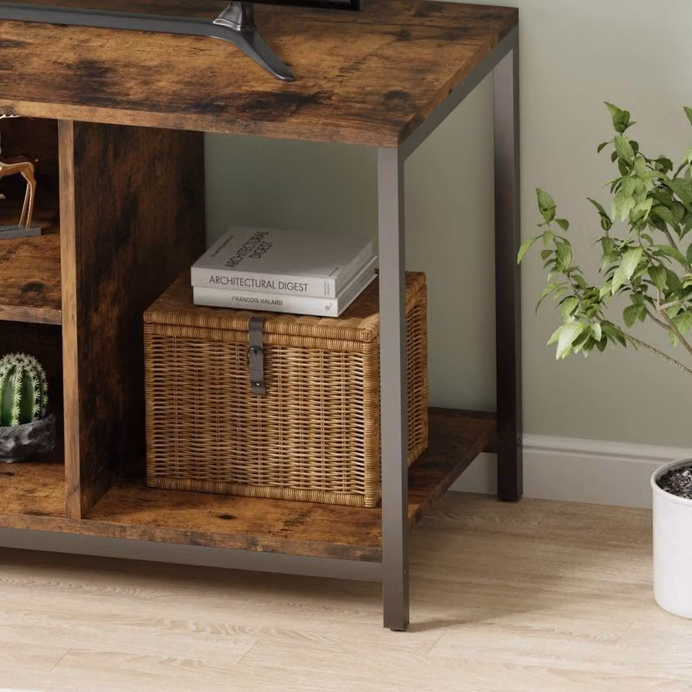 FORGEVIO Rustic Brown TV Stand and Storage Cabinet with Media Compartments, W/D/H: 110 x 40 x 50 cm – 4