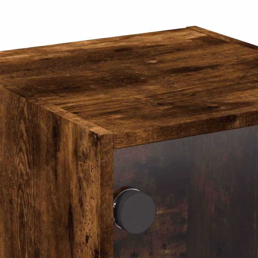Berkfield Home Elegant Bedside Cabinet with Smoked Oak Glass Door, Brown, W/D/H: 35 x 37 x 35 cm – 7
