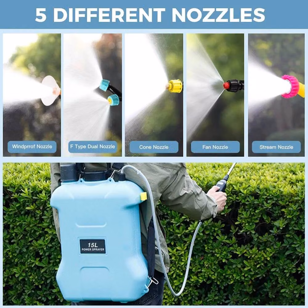 Spetlek 15L Blue Rechargeable Backpack Sprayer with 5 Nozzles and 2400mAh Battery – 3
