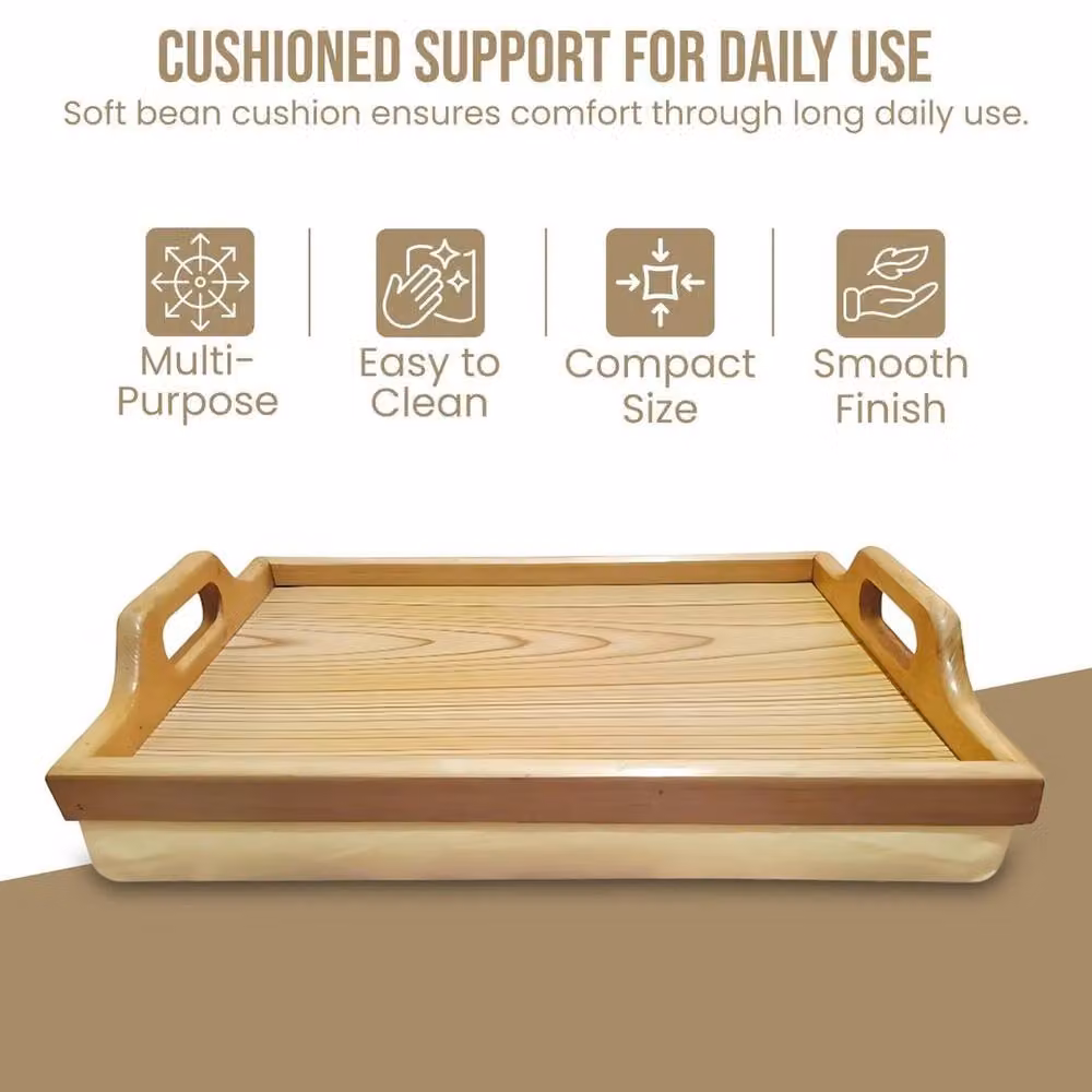 EONLION Wooden Lap Serving Tray with Bean Bag Cushion in Brown, Width: 100 cm – 2