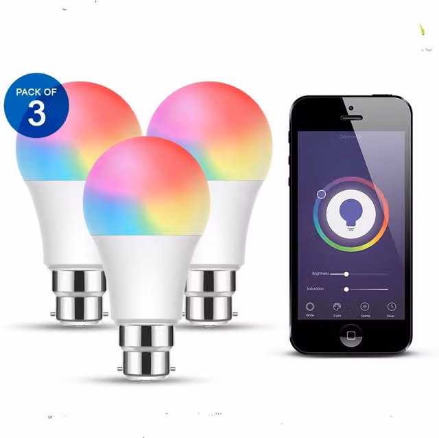 Ener-J Smart WiFi A60 GLS LED Bulb 3 Pack, B22, 9W, RGB Multicolour and CCT White, Dimmable
