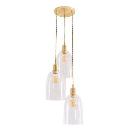 ValueLights Kira Glass Dome 3 Drop Cluster Ceiling Pendant Light in Brushed Gold with Bulbs