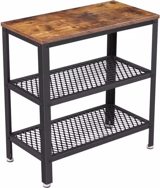 FORGEVIO Industrial Side Table and Console with 2 Shelves, Rustic Brown and Black, W/D/H: 60 x 30 x 60 cm – 1