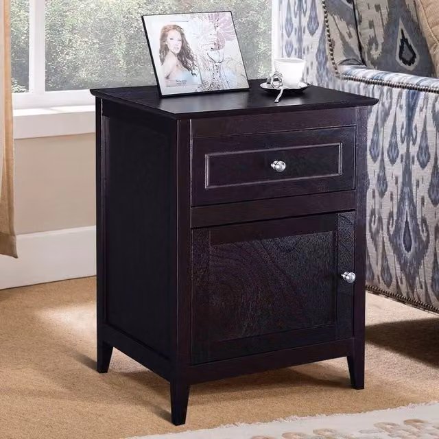 FORGEVIO 2-Tier Black Modern Nightstand and Sofa Side Table