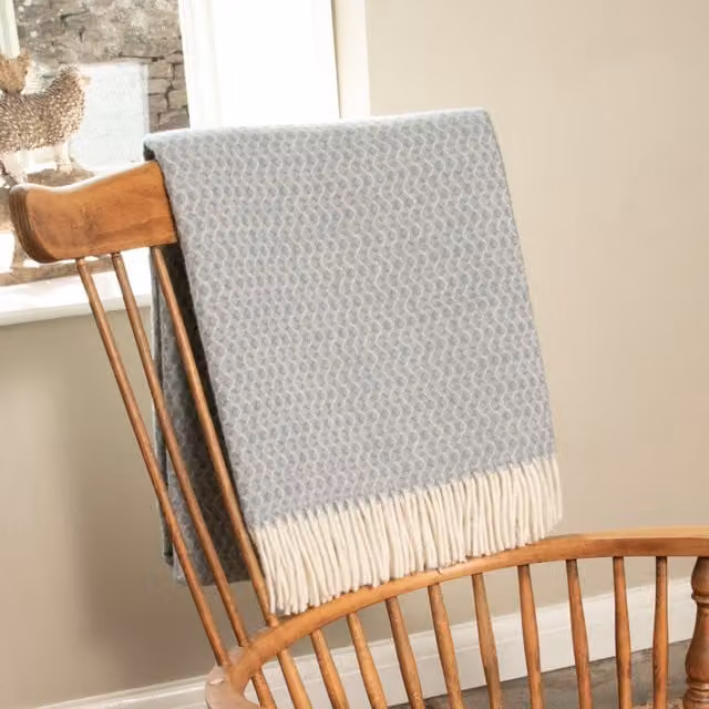 Native Natural Blue Geometric Wool Blanket – 1