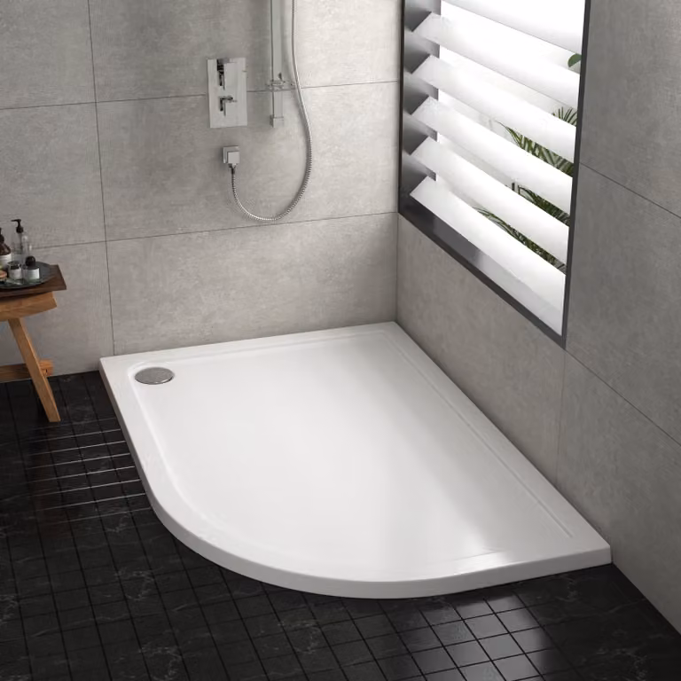 Hudson Reed Right Handed Offset Quadrant Pearlstone Shower Tray, White, W/D: 900 x 760 mm, H: 40 mm