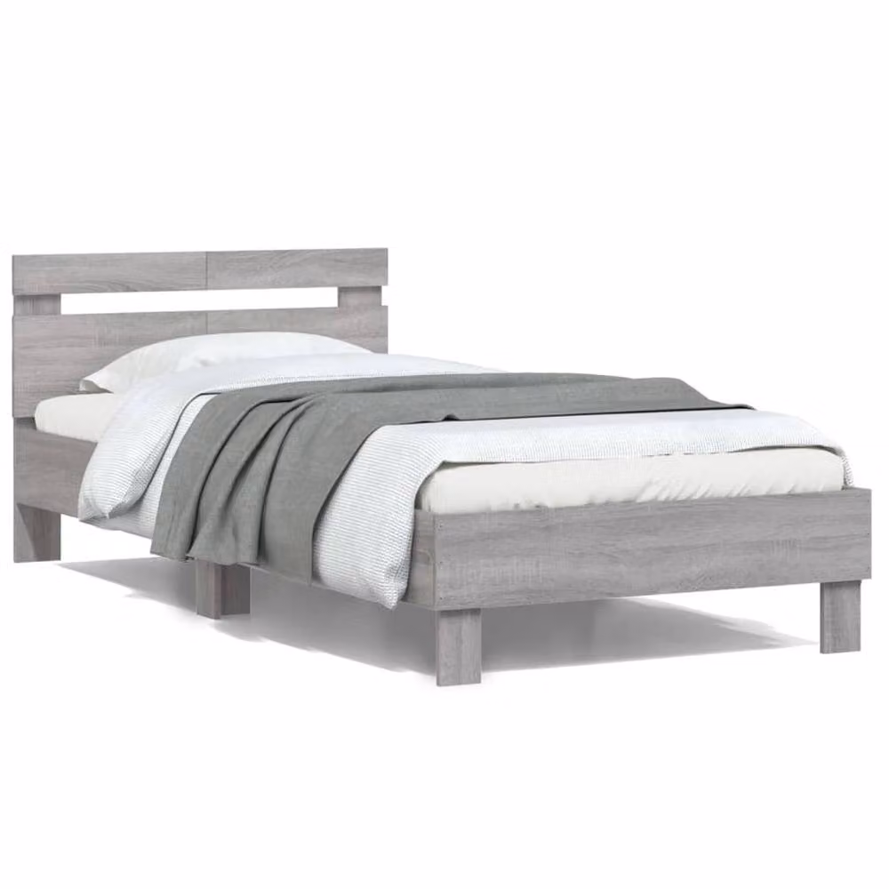 Berkfield Home Sonoma Bed Frame with Headboard in Grey, W/D/H: 100 x 200 cm – 2