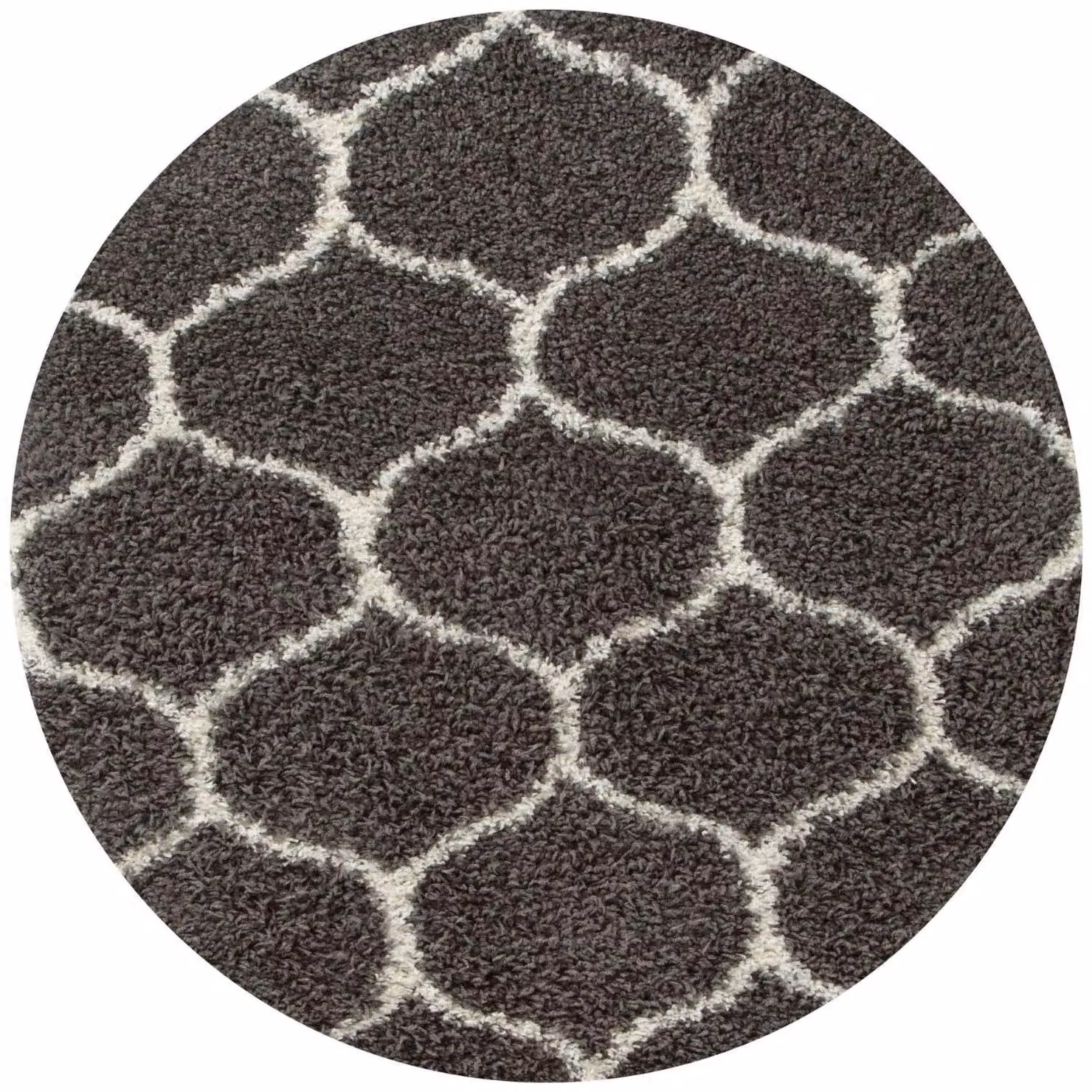 THE RUGS Moroccan Soft High Pile Shaggy Trellis Round Rug in Dark Grey, Diameter: 120 cm – 7