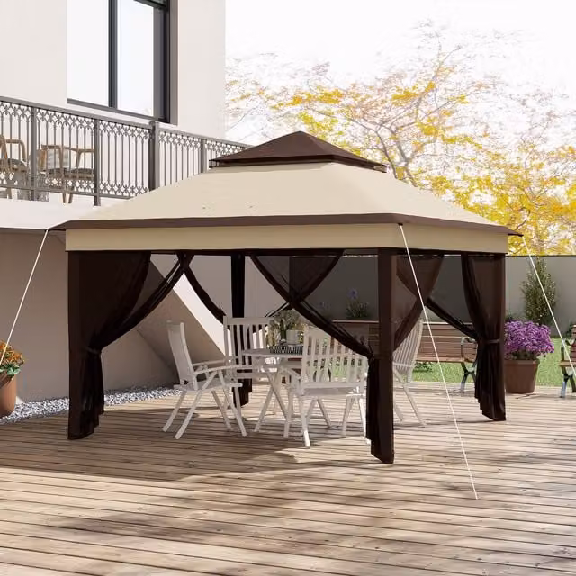 Outsunny Pop Up Gazebo Instant Event Shelter with Netting, Grey and Beige, W: 300 cm, D: 300 cm, H: 252 cm