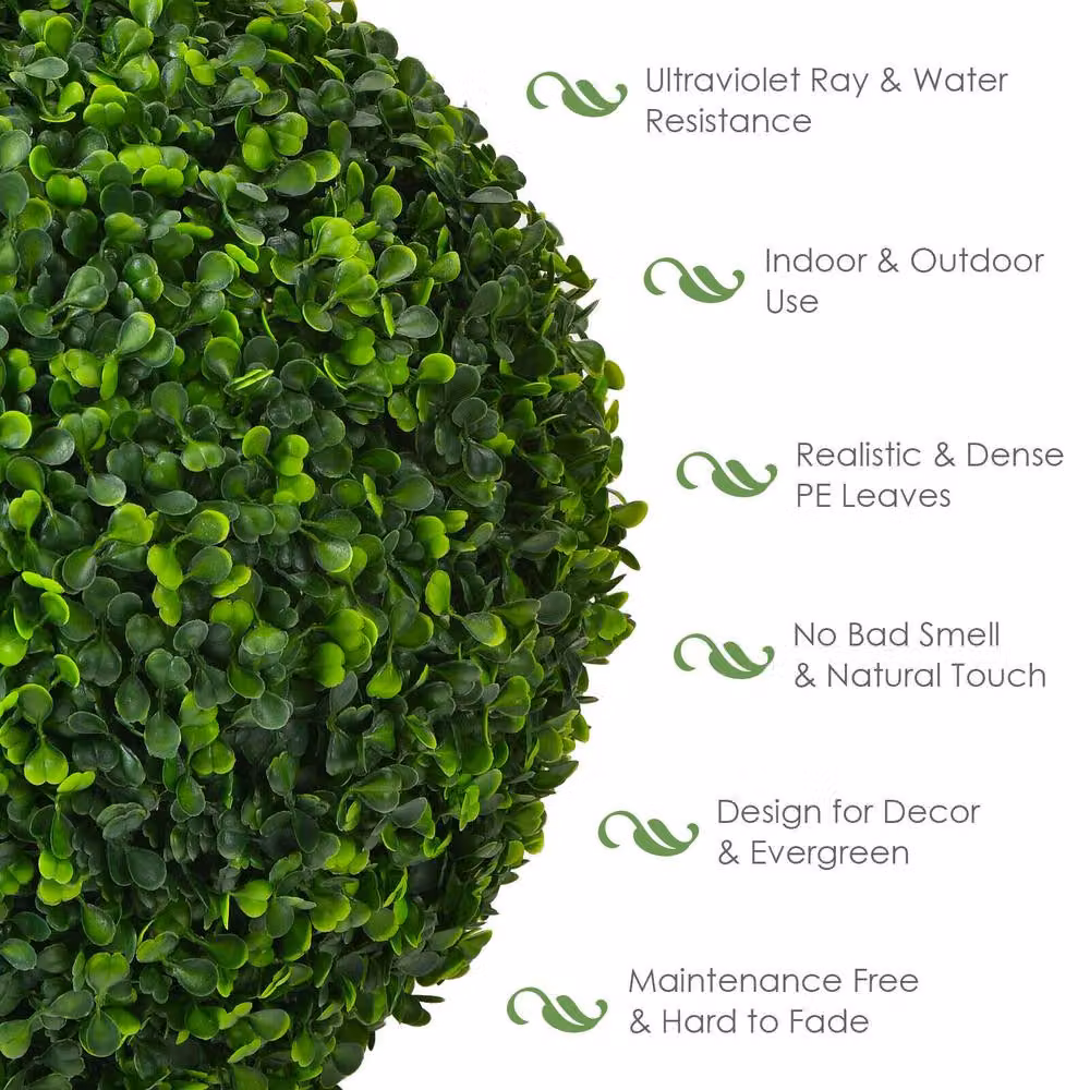 Costway Set of 2 Green Artificial Round Topiary Potted Plants for Home and Garden Decor – 6