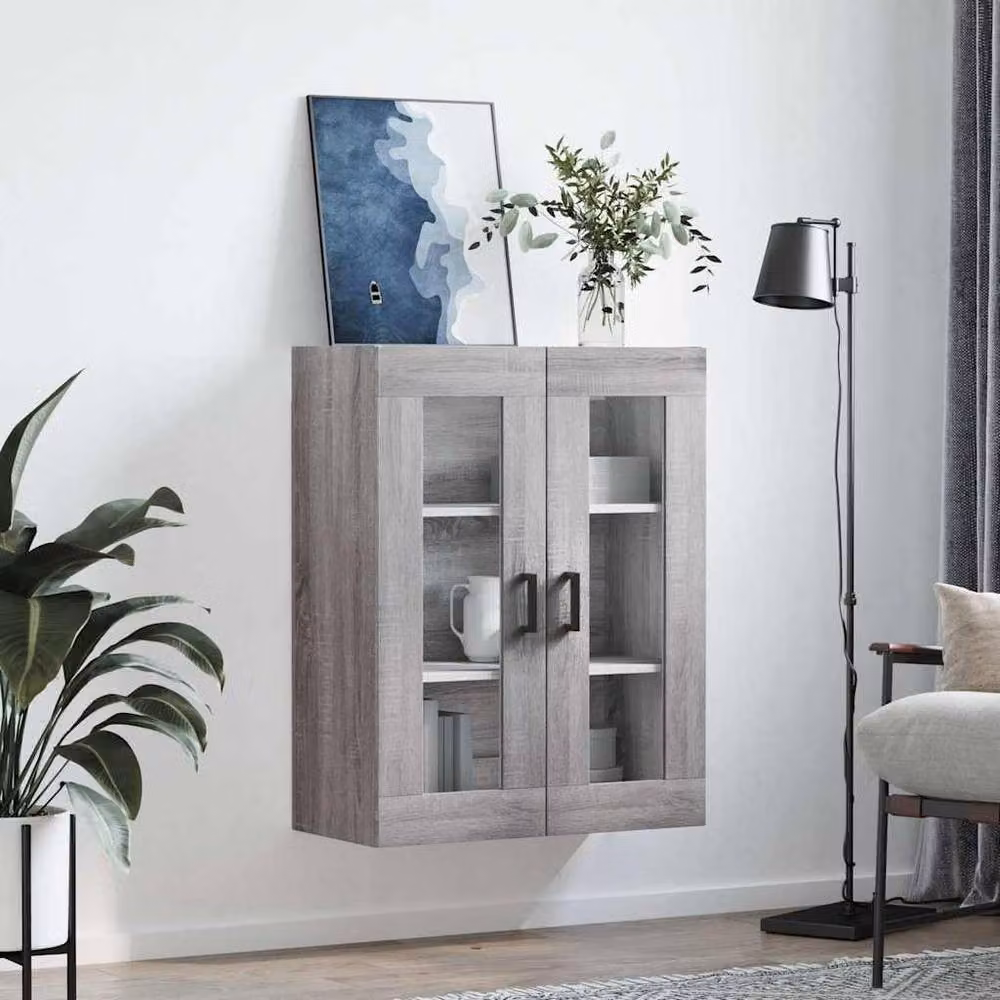 Berkfield Home Wall Mounted Grey Sonoma Cabinet with Glass Doors W/D/H: 69.5 x 34 x 90 cm – 3