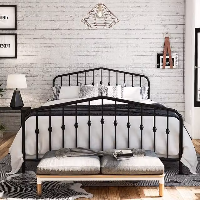 Novogratz Bushwick Industrial Metal Bed in Matt Black, W/D/H: 180 x 200 cm