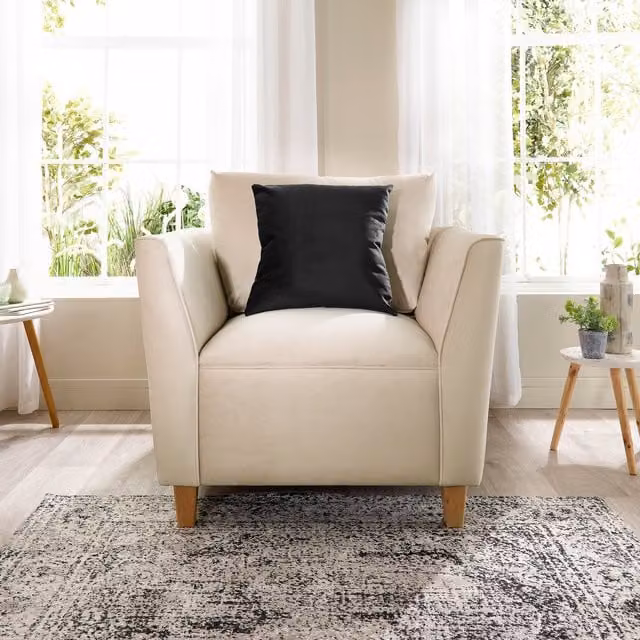 Aspire Modern Armchair in Beige Velvet with Solid Wood Frame