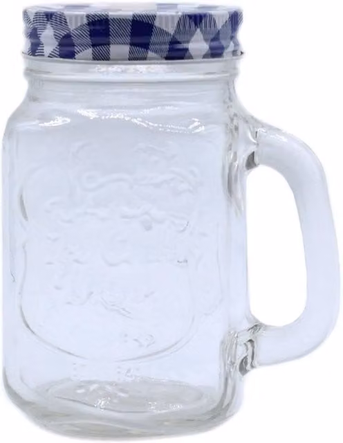 KDMD Funky Mason Jar Tumbler with Lid, 450ml, Clear Glass