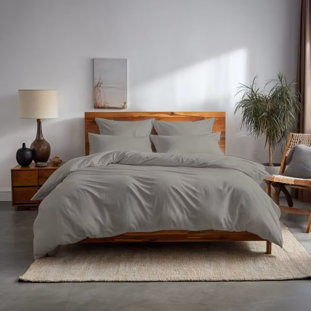Home Sweet Home UK Plain Dyed Polycotton Duvet Cover and Pillowcase Set in Silver, Double Size – 1