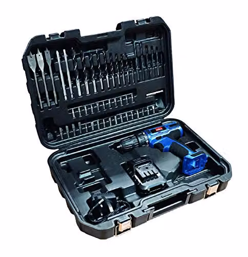 Hilka PTLCD1850 Li-ion Cordless Drill Driver in Black and Blue with 50 Accessories