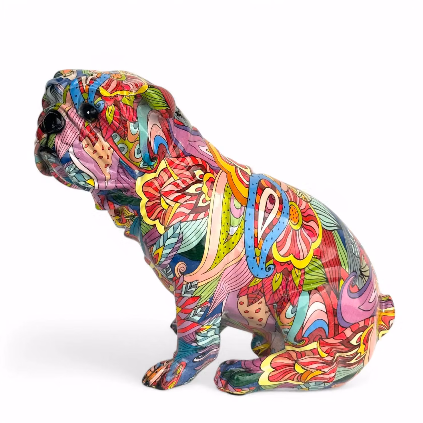 Animal Crackers Groovy Art Sitting Bulldog Figurine, Multicolour Floral Tabletop Decoration – 2