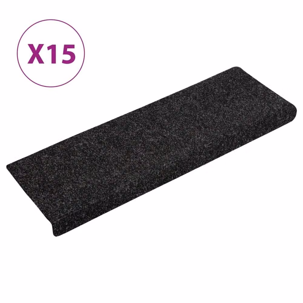 Berkfield Home Non-Slip Needle Punch Stair Mats, 15 Pack, Black, W/D/H: 65 x 21 x 4 cm – 2