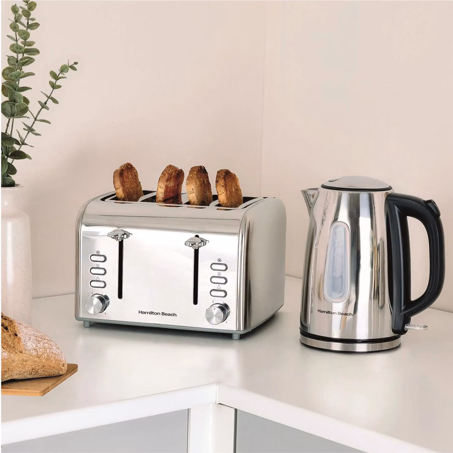 Hamilton Beach Rise Kettle and 4 Slice Toaster Set in Silver Stainless Steel – 2