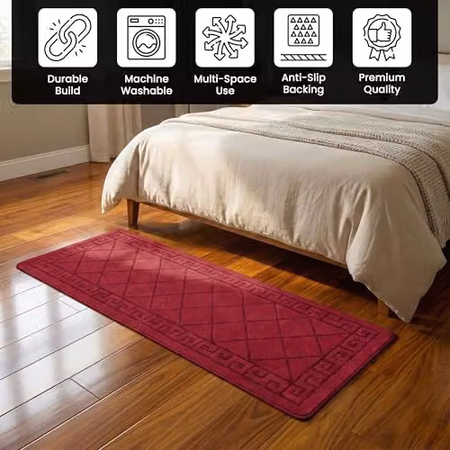Smart Living Red Non-Slip Heavy Duty Hallway Runner Rug, Machine Washable, W: 60 cm, L: 220 cm – 7