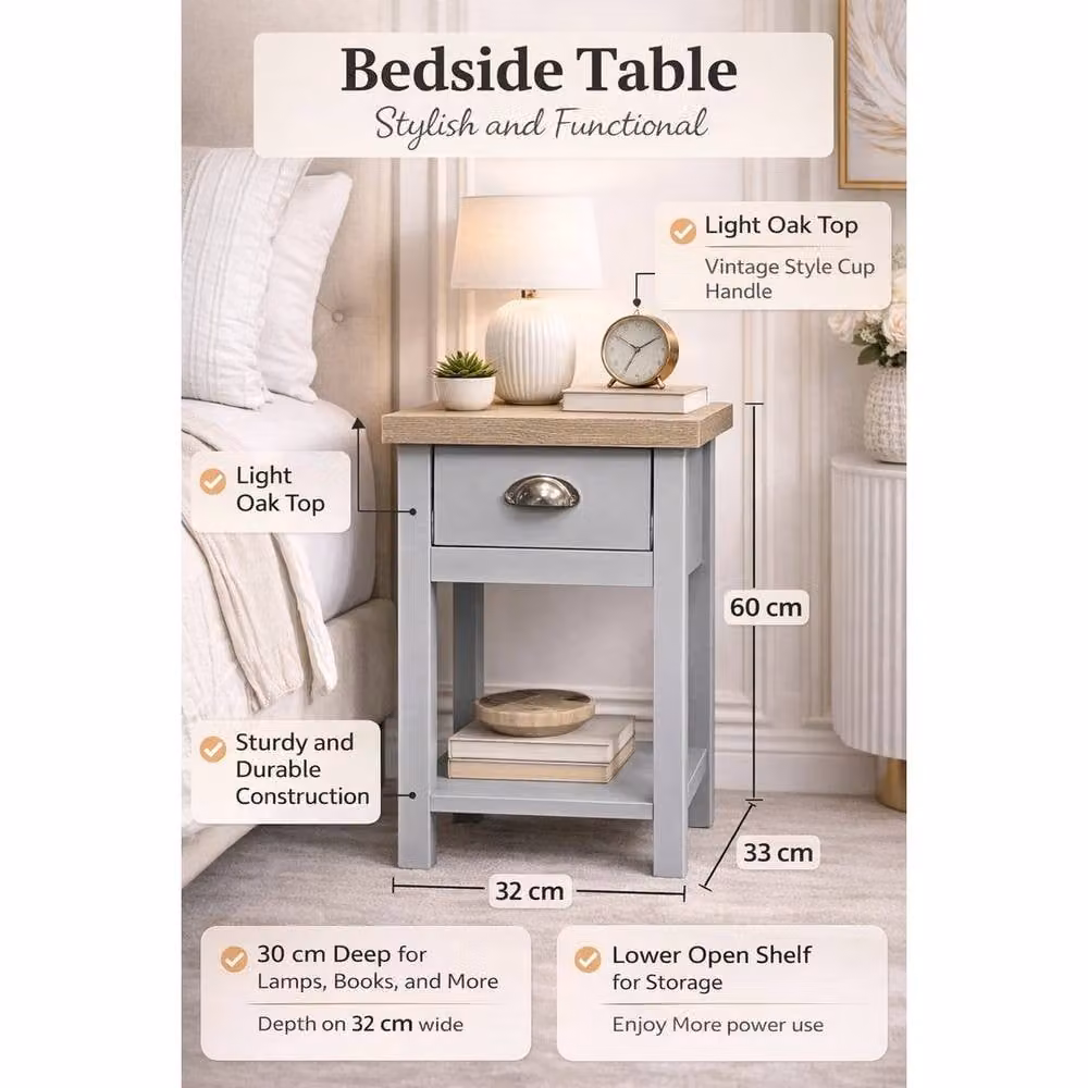 Kelvenix Modern Oak Bedside Cabinet in Grey – 2