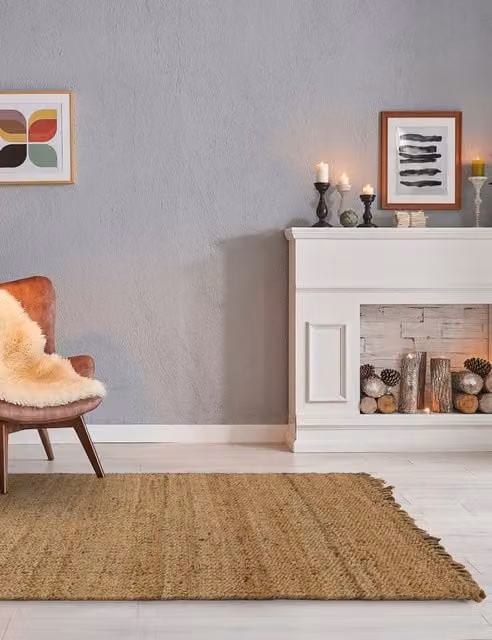 Asiatic Grove Natural Rectangular Rug in Beige and Sand with Jute and Wool Flat Weave and Fringes