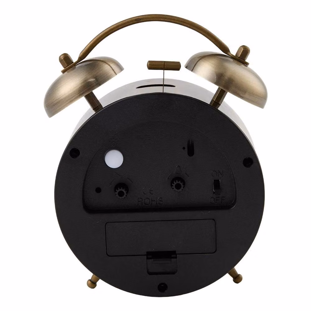 NESTLUNE Retro Twin Bell Silent Analog Alarm Clock in Bronze, W/D/H: 15 x 15 x 10 cm – 4
