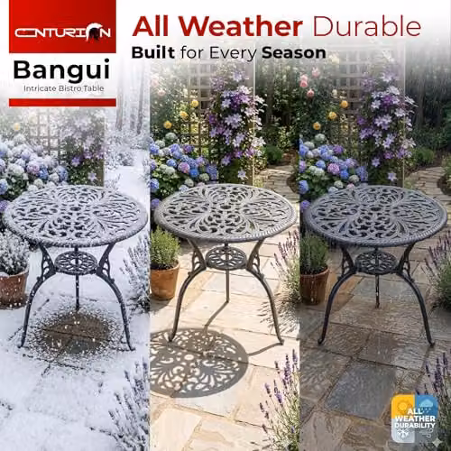 Centurion BANGUI Outdoor Bistro Table in Grey Cast Aluminium with Parasol Hole, Diameter: 68.5 cm, Height: 70 cm – 6