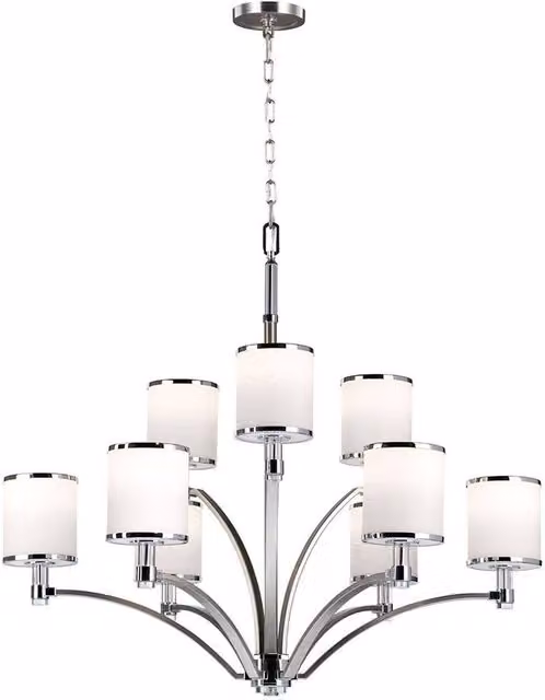 Elstead Modern 9 Light Multi Arm Ceiling Chandelier in Chrome and Grey with Glass Details and E27 Fitting