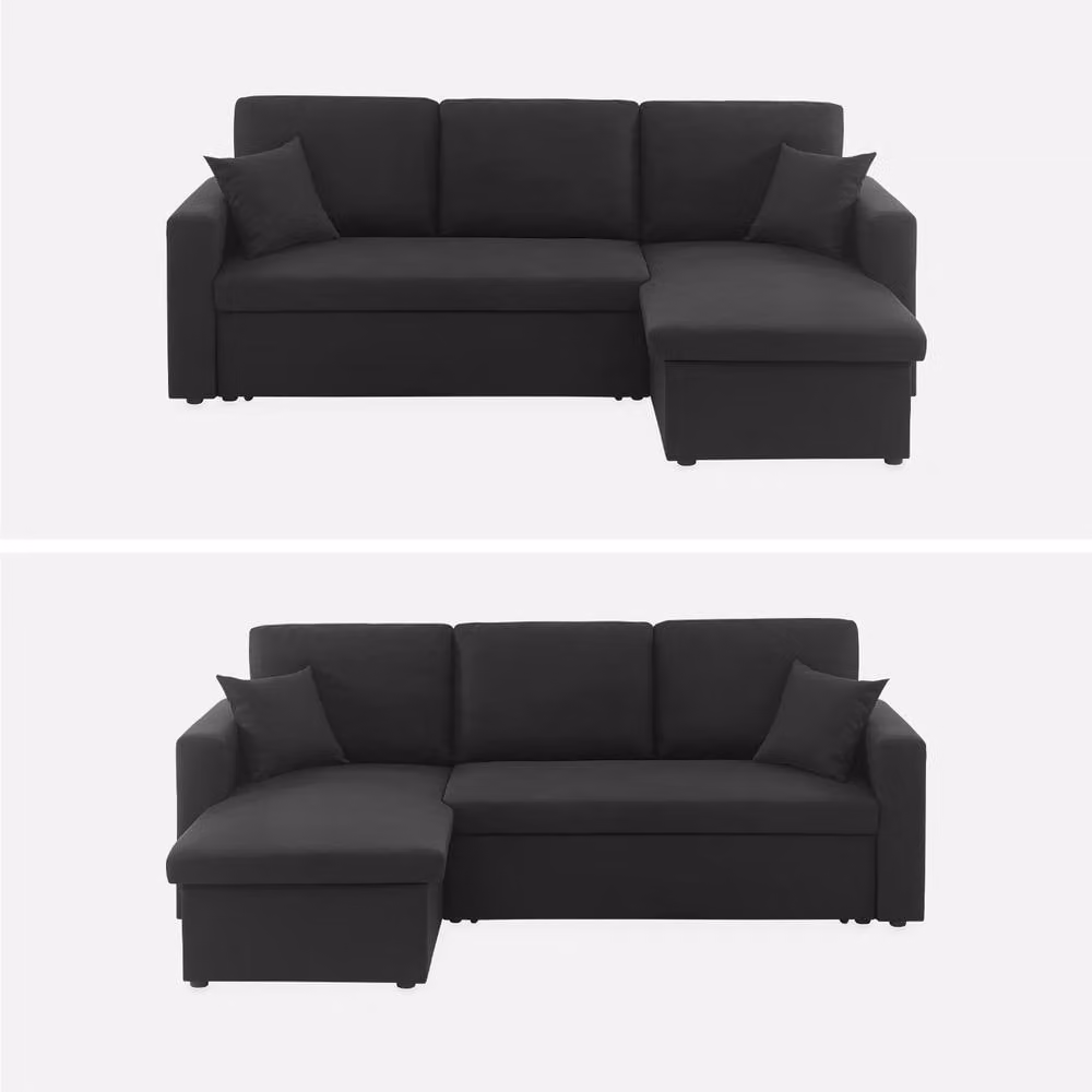 sweeek 3-Seater Reversible Corner Sofa Bed with Storage in Black – 2