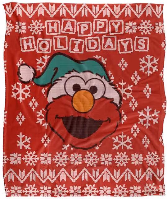 Sesame Street Elmo Ugly Christmas Sweater Super Soft Silky Touch Throw Blanket, White, W/D: 152 x 127 cm – 1