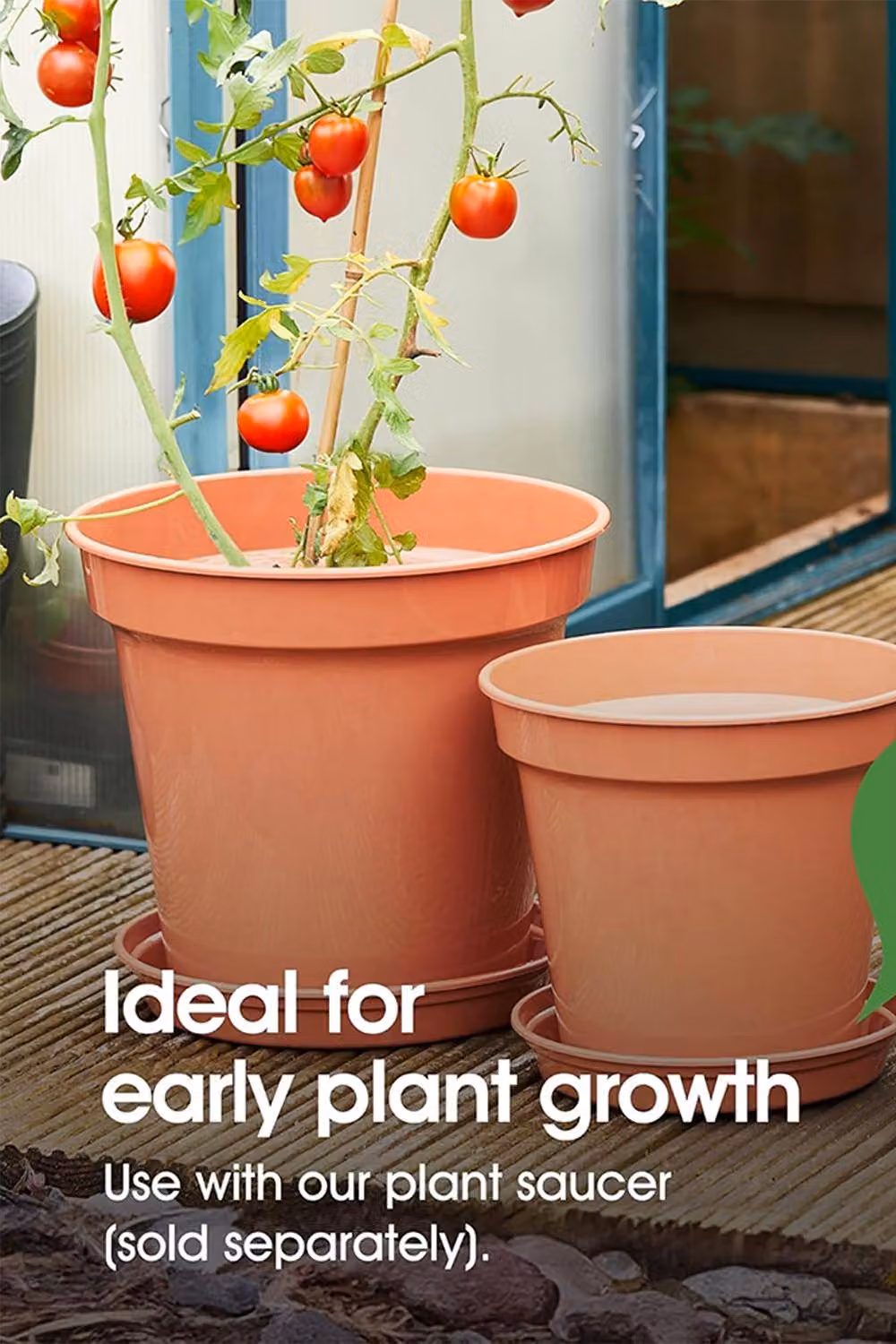 Whitefurze Basic Garden Plant Pot and Saucer Set in Terracotta Orange Plastic – 2