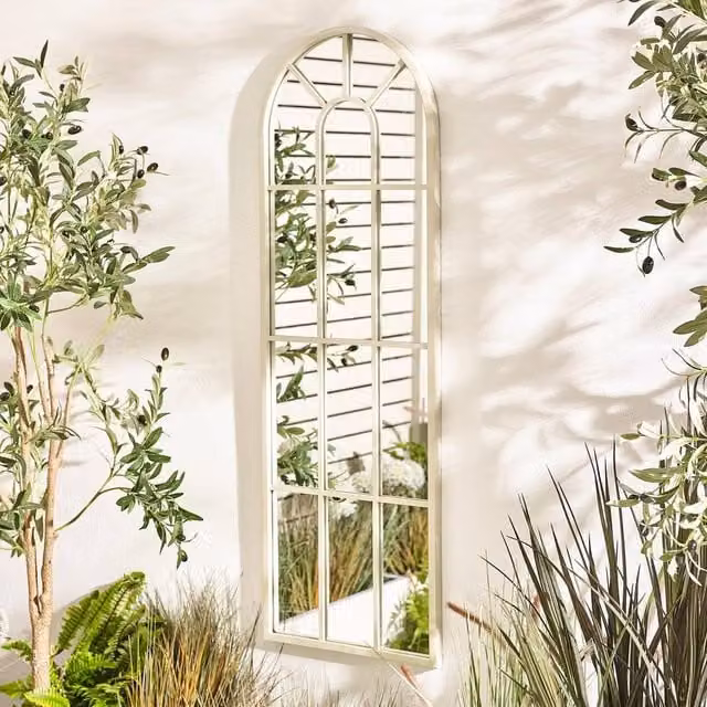 FurnitureboxUK Harris Cream Large Arched Window Garden Mirror, W: 120 cm, H: 40 cm