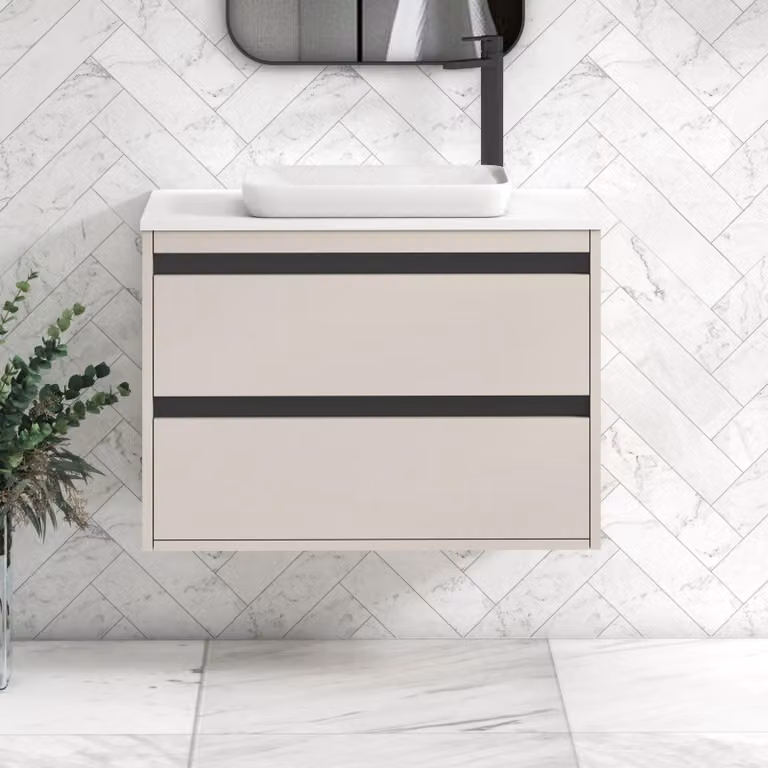 Royal Bathrooms Orion 800mm Warm Taupe Wall Hung Vanity Unit with Qubix Basin and Black Accent Trim