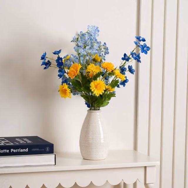 Scottish Everlastings Ltd Blue, Yellow and Green Mixed Floral Tabletop Arrangement, Height: 55 cm