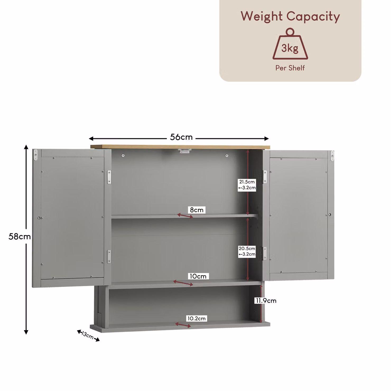 Home Discount Bath Vida Priano 2 Door Mirrored Wall Cabinet with Internal Shelves in Grey, W/D/H: 58 x 56 x 13 cm – 2