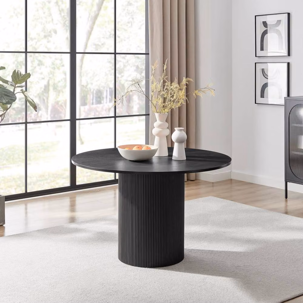 FurnitureboxUK Penrose Black Round Wooden Dining Table and 4 Black Caia Dining Chairs, Diameter: 120 cm – 2