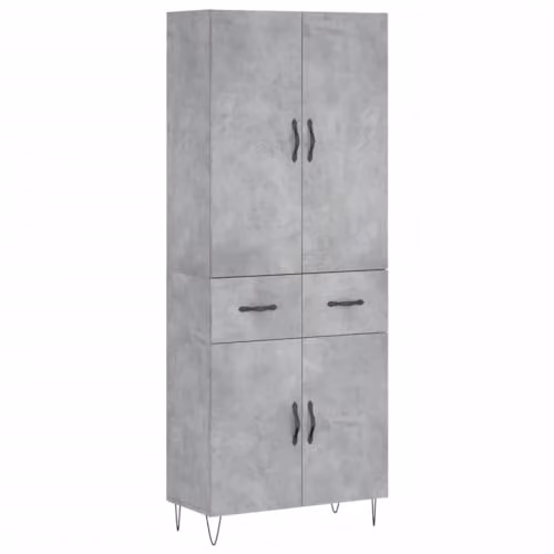 vidaXL Modern Highboard in Concrete Grey with Hinged Doors and Internal Shelves, W/D/H: 69.5 x 34 x 180 cm