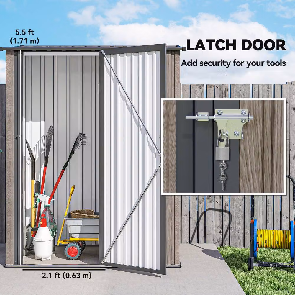 Rolipo Metal Garden Shed with Sloped Roof and Lockable Door, Light Grey, W: 152.4 cm, D: 91.44 cm, H: 91.44 cm – 7