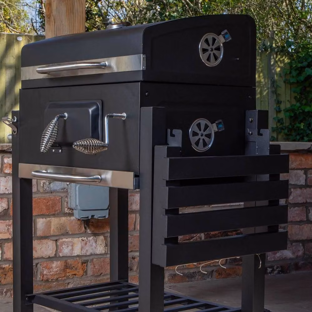 NESTLUNE Black Steel Portable Charcoal BBQ Trolley with Warming Rack and Cover, W/D/H: 115 x 46 x 106 cm – 2